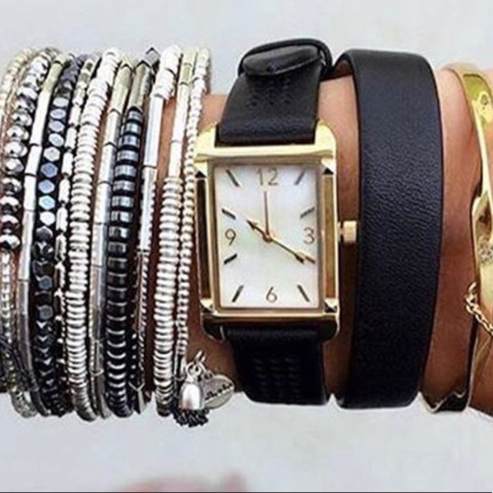 Stella & Dot Pyramid watch double wrap bracelet
